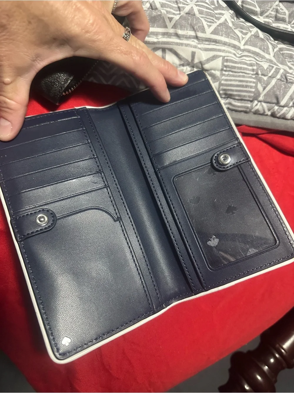 kate spade navy and white striped continental wallet